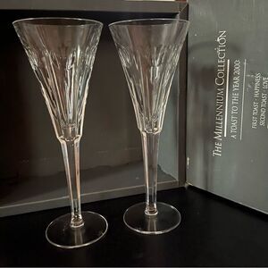 Waterford Crystal Millennium Collection A Toast Year 2000 Champagne Flute Set